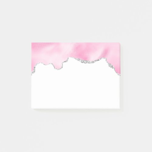 Pink  Silver Faux Glitter Border Stylish Post_it Notes