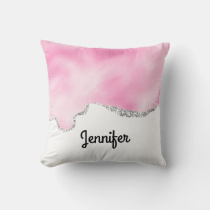 Pink & Silver Faux Glitter Border Stylish Throw Pillow