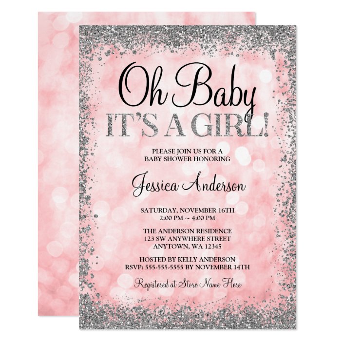 pink and silver baby shower invitations