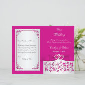 Pink, Silver Floral Hearts Wedding Program (Standing Front)
