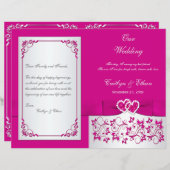 Pink, Silver Floral Hearts Wedding Program (Front/Back)