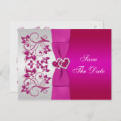 Pink, Silver Floral Save The Date Post Card (Front/Back)