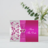 Pink, Silver Floral Save The Date Post Card (Standing Front)