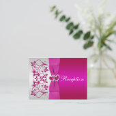 Pink, Silver Floral Wedding Reception Card (Standing Front)