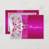 Pink, Silver Floral Wedding Reception Card (Front/Back)