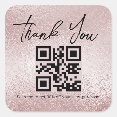 pink silver foil  thank you business qr code  square sticker