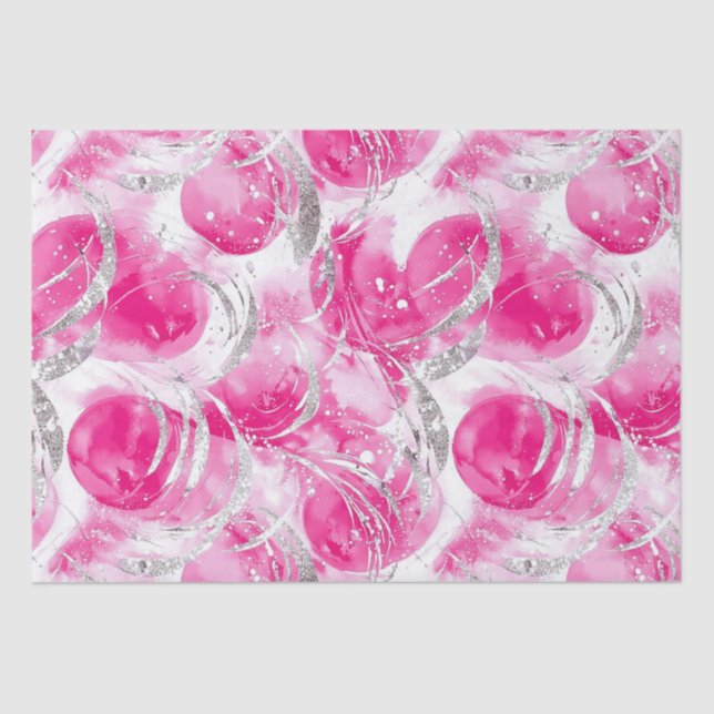 Pink Silver Glam Abstract Circles Birthday Tissue Paper (Front)