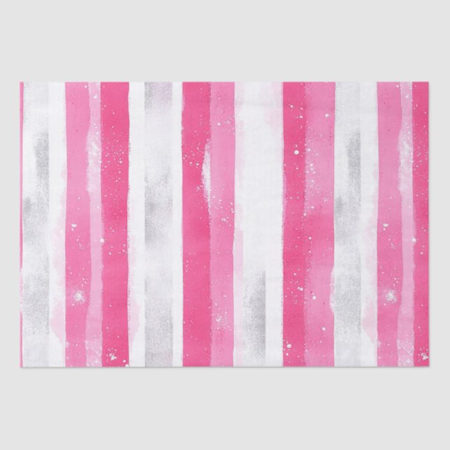Pink Silver Glam Abstract Stripes Birthday Tissue Paper (Front)
