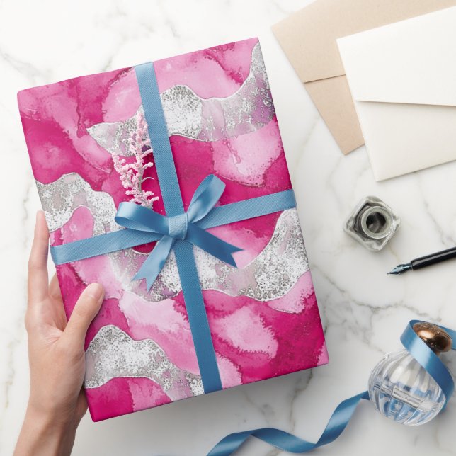 Pink Silver Glam Christmas Wrapping Paper (Gifting)