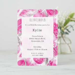 Pink Silver Glam Circles Birthday   Invitation