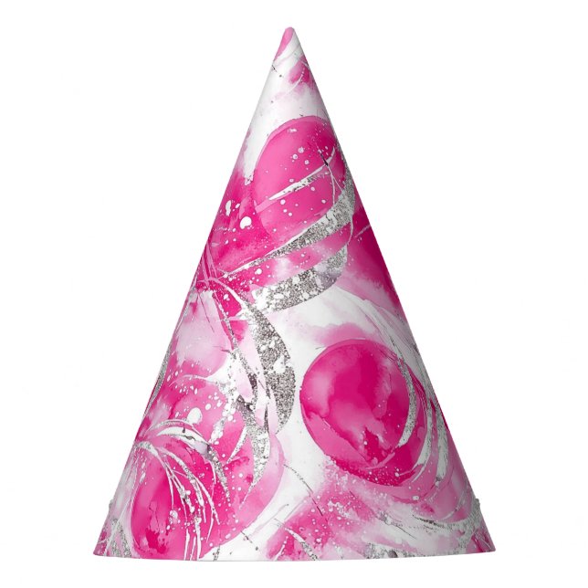 Pink Silver Glam Circles birthday Party Hat (Front)