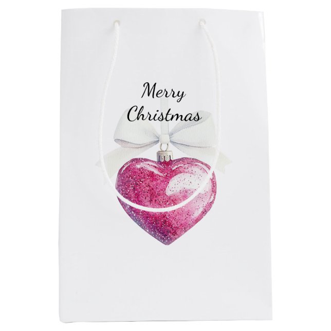 Pink Silver Glam Heart Ornament Christmas  Medium Gift Bag (Front)