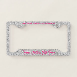Pink Silver Glam printed sparkle effect Glitz License Plate Frame