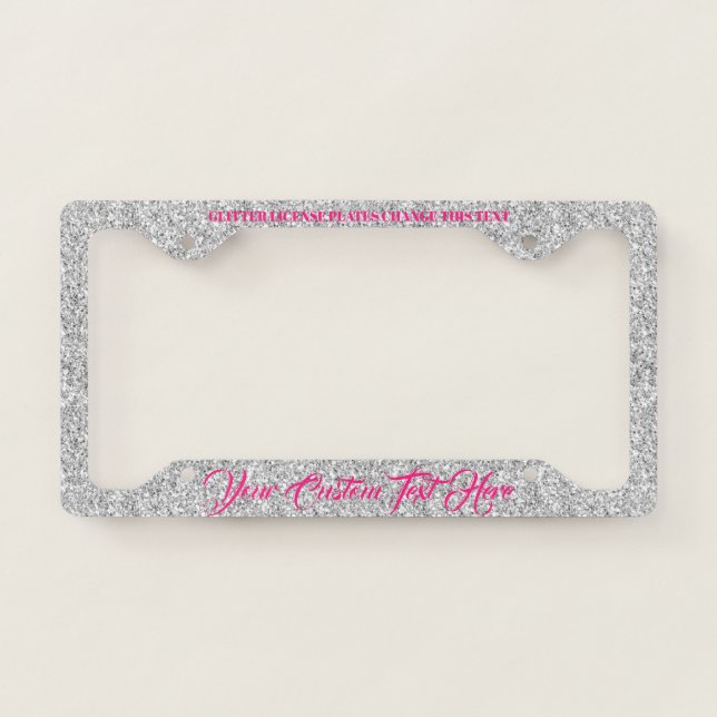 Pink Silver Glam printed sparkle effect Glitz License Plate Frame (Front)