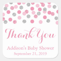 Pink & Silver Glitter Baby Shower Circle Stickers