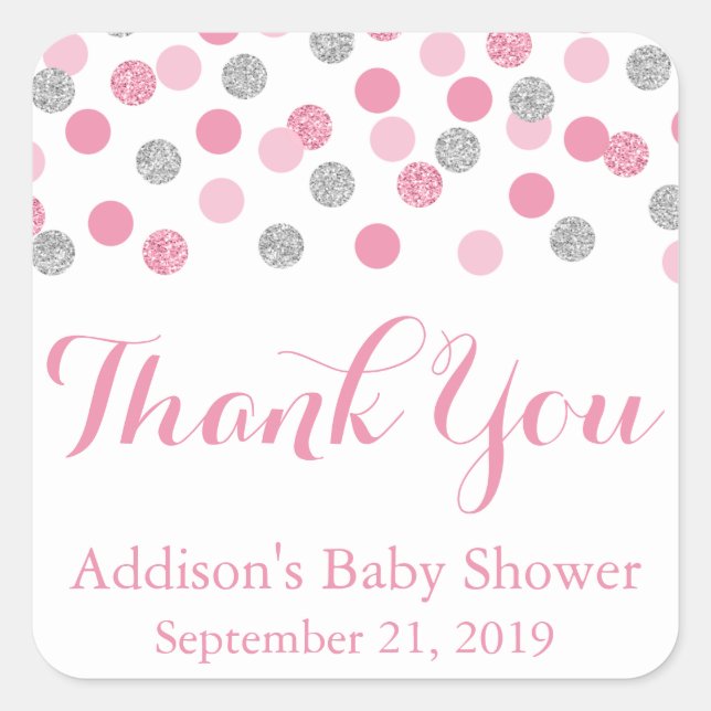 Pink & Silver Glitter Baby Shower Circle Stickers (Front)