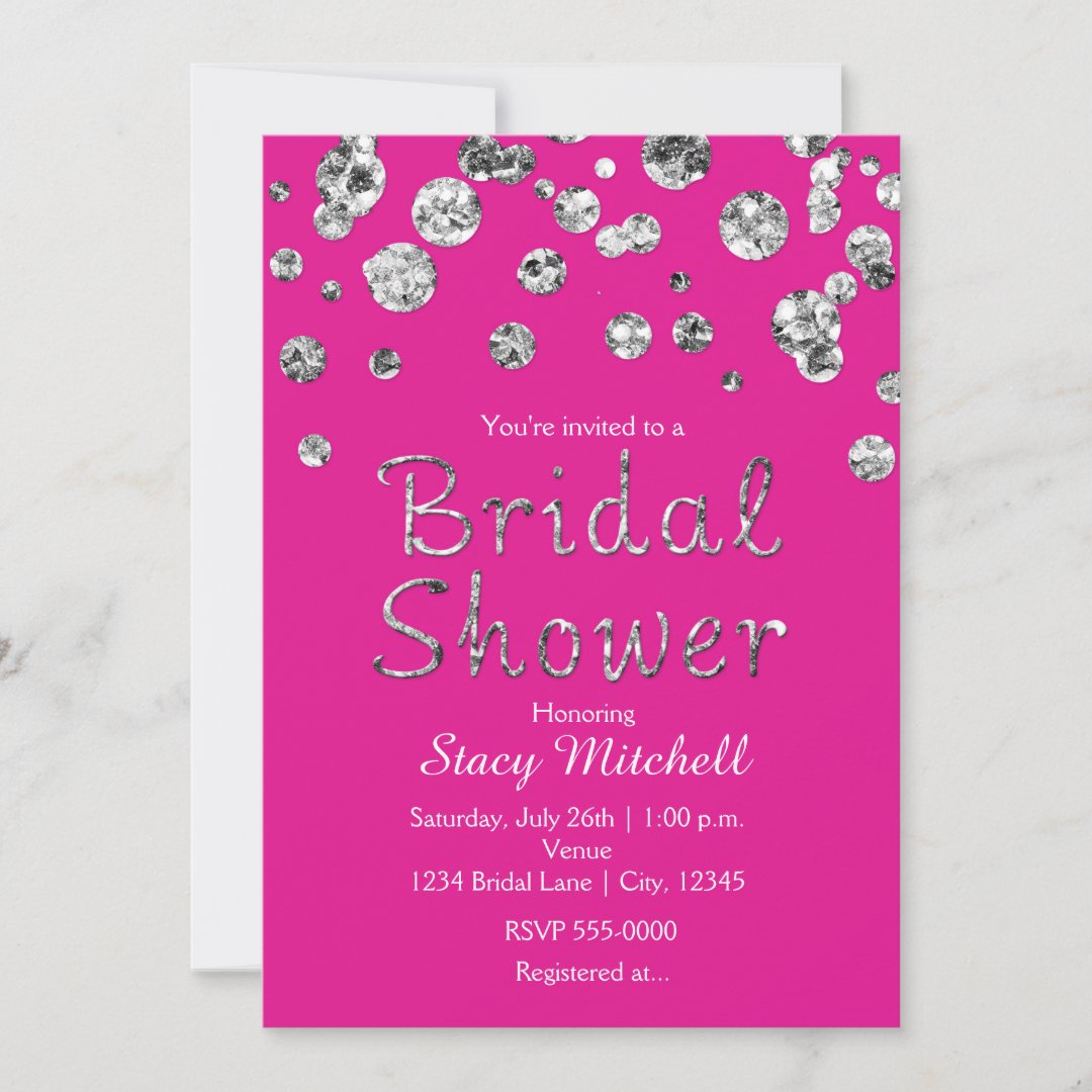 Pink Silver Glitter Bridal Shower Invitation Zazzle