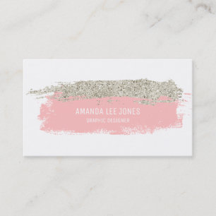 Pink & Silver Glitter Brush Strokes Business Card