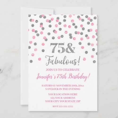 Pink Silver Glitter Confetti 75 and Fabulous Invitation