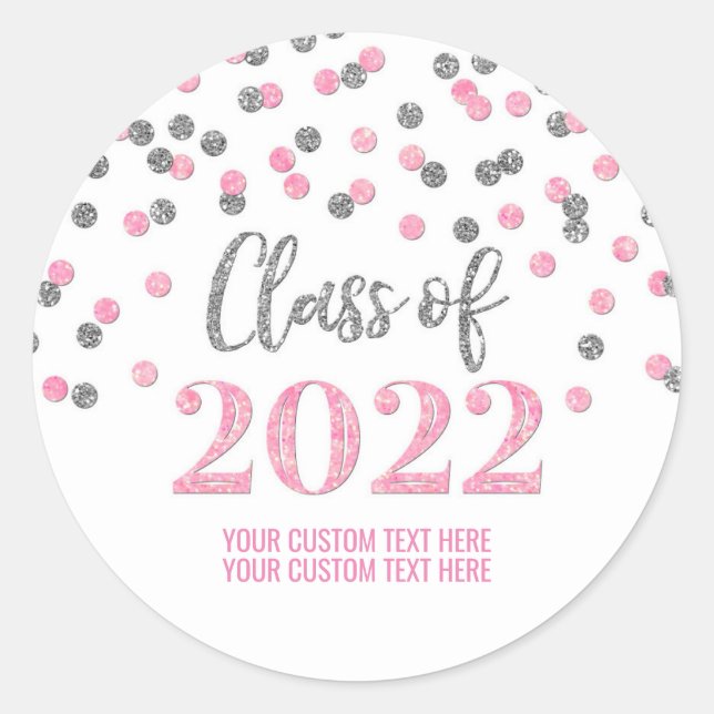 Pink Silver Glitter Confetti Graduation 2022 Classic Round Sticker (Front)