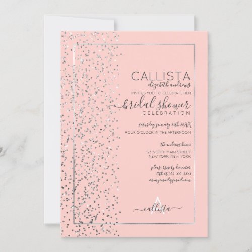 Pink Silver Glitter Confetti Side Bridal Shower Invitation