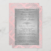 Pink, Silver Glitter Damask Bridal Shower Invite (Front/Back)