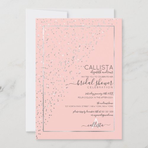 Pink Silver Glitter Diagonal Bridal Shower Invitation