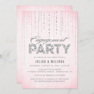 Pink & Silver Glitter Engagement Party Invitation