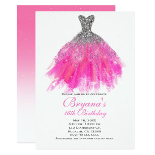 sweet invitations fancy invitation glam glitter silver pink dress