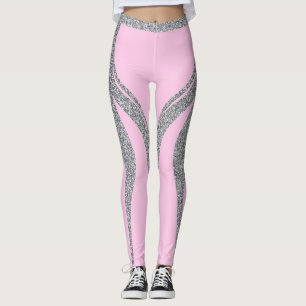 Pink Silver Glitter Heart Butt Activewear Leggings