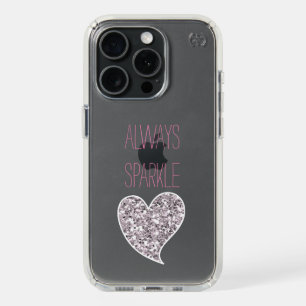 Pink Silver Glitter Heart iPhone 15 Pro Case