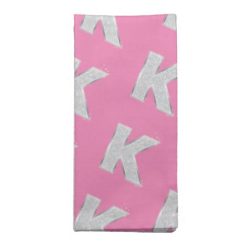 Pink Silver Glitter letter K Cloth Napkin