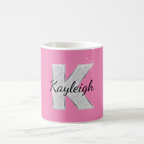 Pink Silver Glitter letter K Coffee Mug