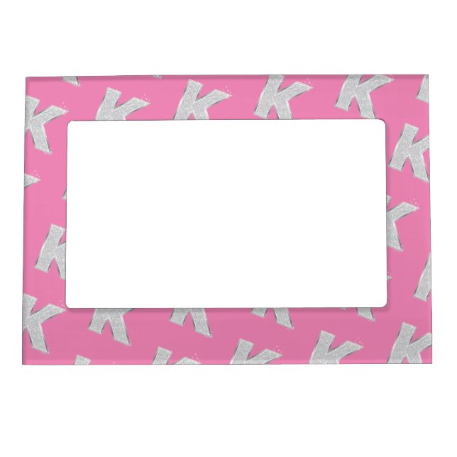 Pink Silver Glitter letter K Magnetic Frame (Front)