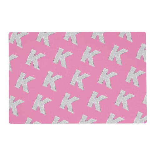 Pink Silver Glitter letter K Placemat