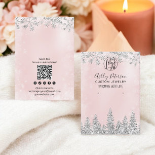 Pink silver glitter logo jewelry earring display business card