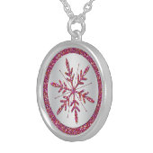 Pink, Silver Glitter LOOK Snowflake Necklace (Front Right)