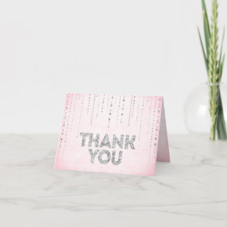 Pink & Silver Glitter Look Thank You Card