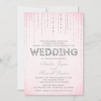 Pink & Silver Glitter Look Wedding Invitation