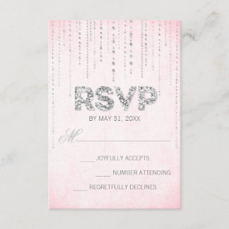 Pink & Silver Glitter Look Wedding RSVP Card