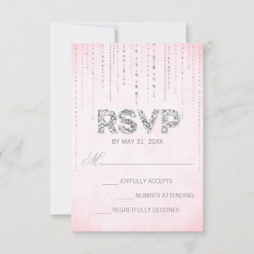 Pink &amp; Silver Glitter Look Wedding RSVP Card