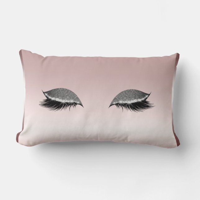 Pink & Silver Glitter Makeup Eyelashes Rose Gold Lumbar Pillow (Front)