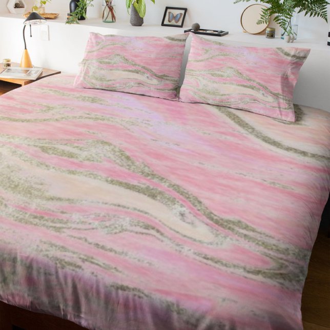 Pink Silver Glitter Marble Pattern Elegant Chic Duvet Cover (Creator Uploaded)
