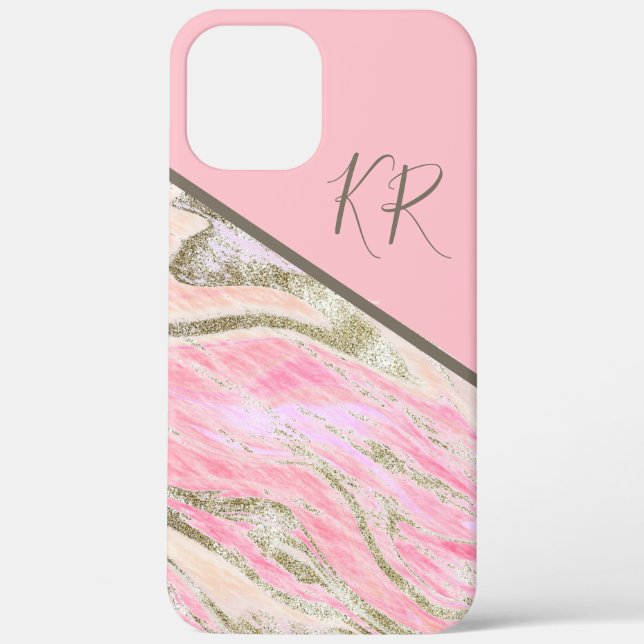 Pink Silver Glitter Marble Pattern Monogrammed Case-Mate iPhone Case (Back)