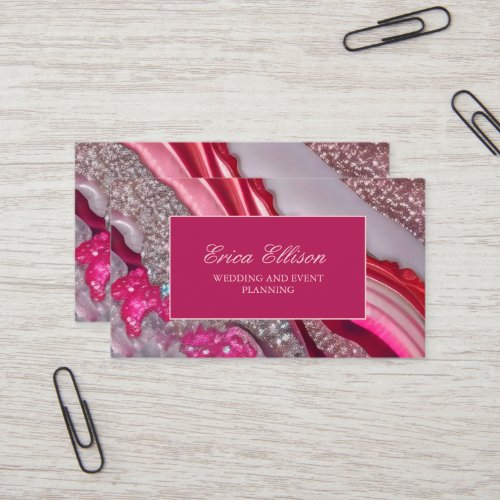 Pink Silver Glitter Marble Wedding Planner Business Card