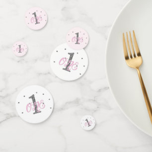 Pink & Silver Glitter ONE 1st Birthday Party Confetti