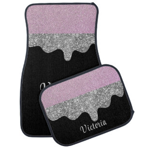 Pink Silver Glitter Personalized Business Name Car Floor Mat