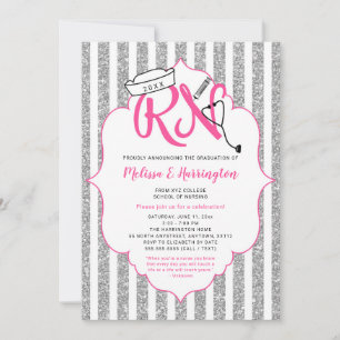 Pink Silver Glitter RN graduation party Invitation