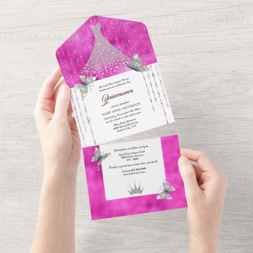 Pink silver glitter sequin dress shiny gown girls All In One Invitation