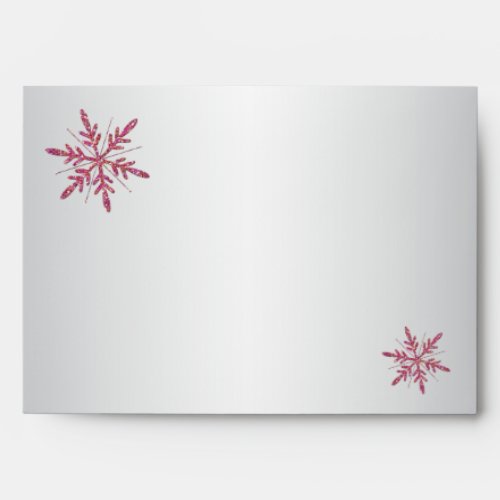 Pink Silver Glitter Snowflake A7 Return Address Envelope